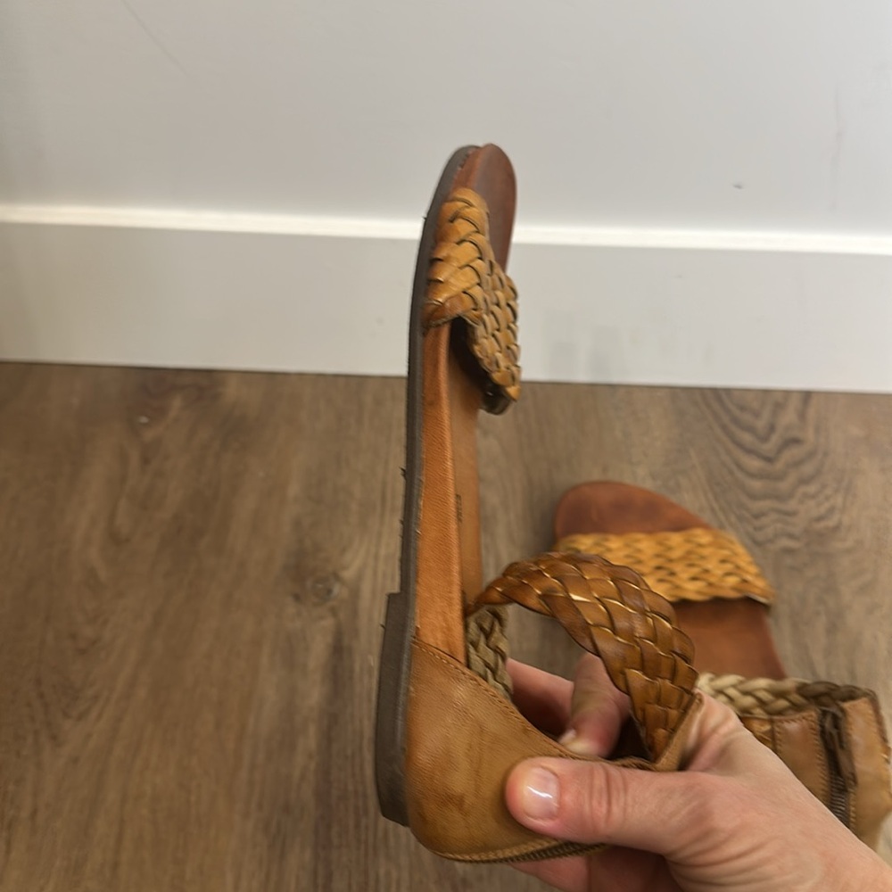 Leather Sandals Warm Tan Boho Woven Flat Sandals Size 36 (US 6) Summer BROWNS - Picture 15 of 16